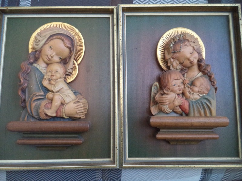 VINTAGE ANRI WOOD CRAVING PICTURES ITALY BUILT IN FRAME
