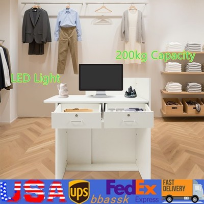 40in LED Reception Desk W/ 2 Drawers White Wooden Checkout Counter Office Retail