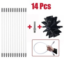 Flexible Chimney Sweep Set Flue Sweeping Brush & 12x Rod Soot Cleaning Shank Kit