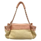 CHANEL Cream Light Pink Chemical Fiber Lambskin Shoulder Bag