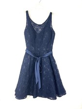 MARINA Navy Blue Bridesmaid Cocktail Dress Knee Length Lace Padded Bust Medium