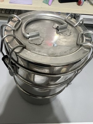 Stainless Steel 4 Tier Stackable Lunch Box Bento Tiffin Style 4x8 Silverline