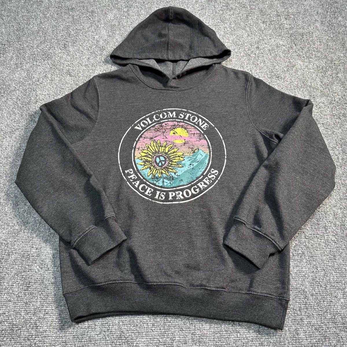 Volcom Hoodie Youth Large Grey Pullover Sweatshirt Peace is Progress Kids  Boys