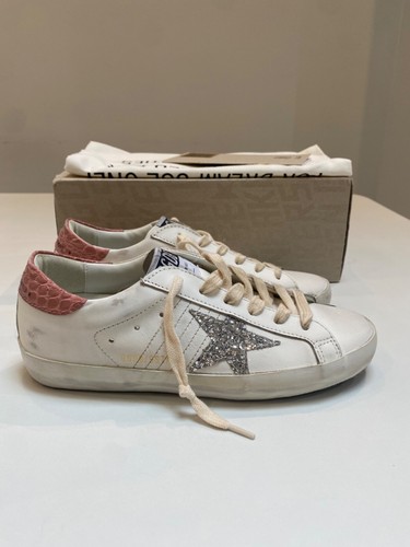 Zapatilla Golden Goose Superstar Cuero Blanco/Rosa/Plateado Brillo 37 Nueva En Caja - Imagen 3 de 12
