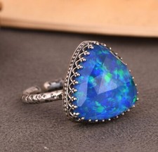 Crown Design Adjustable Chunky Ring With Opal Sterling Silver Engagement Ring