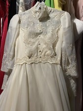 Handmade, Cream Colored, Long Puffed Sleeved, Vintage Wedding Gown