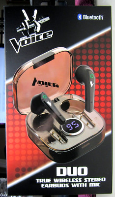 The Voice Duo True Wireless Stereo Earbuds with Mic - Black [Electronics]  NEW