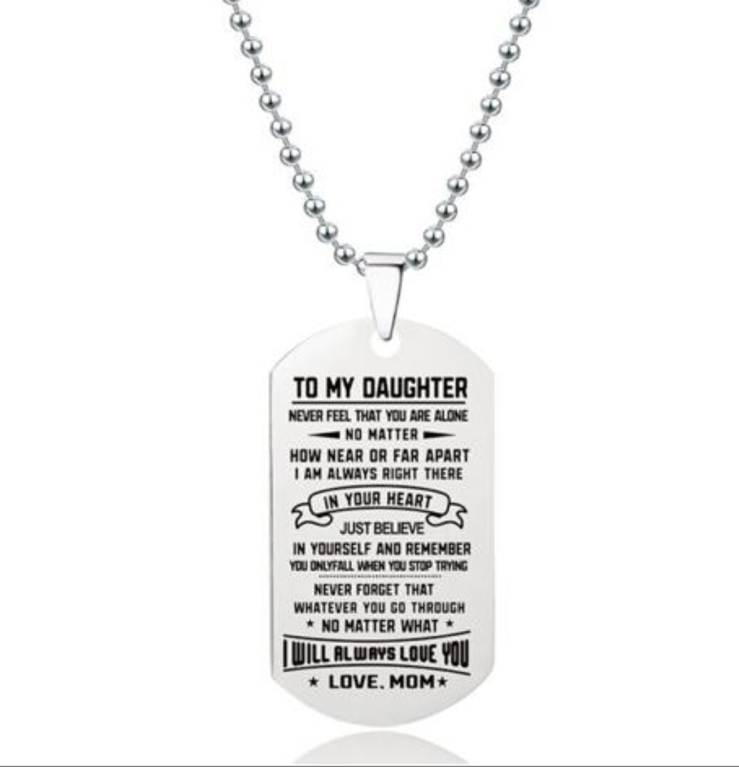 To My Daughter I Love You Letter Dog Tag Family Pendant Necklace