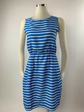 NEW J. Crew Sky Blue White Striped Sheath Dress Waist Defined 8