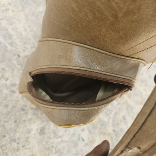 Golf Bag Brown Leather Shoulder Carry Club Holders 3 Divider 2 Pocket Gold Trim - Picture 6 of 18