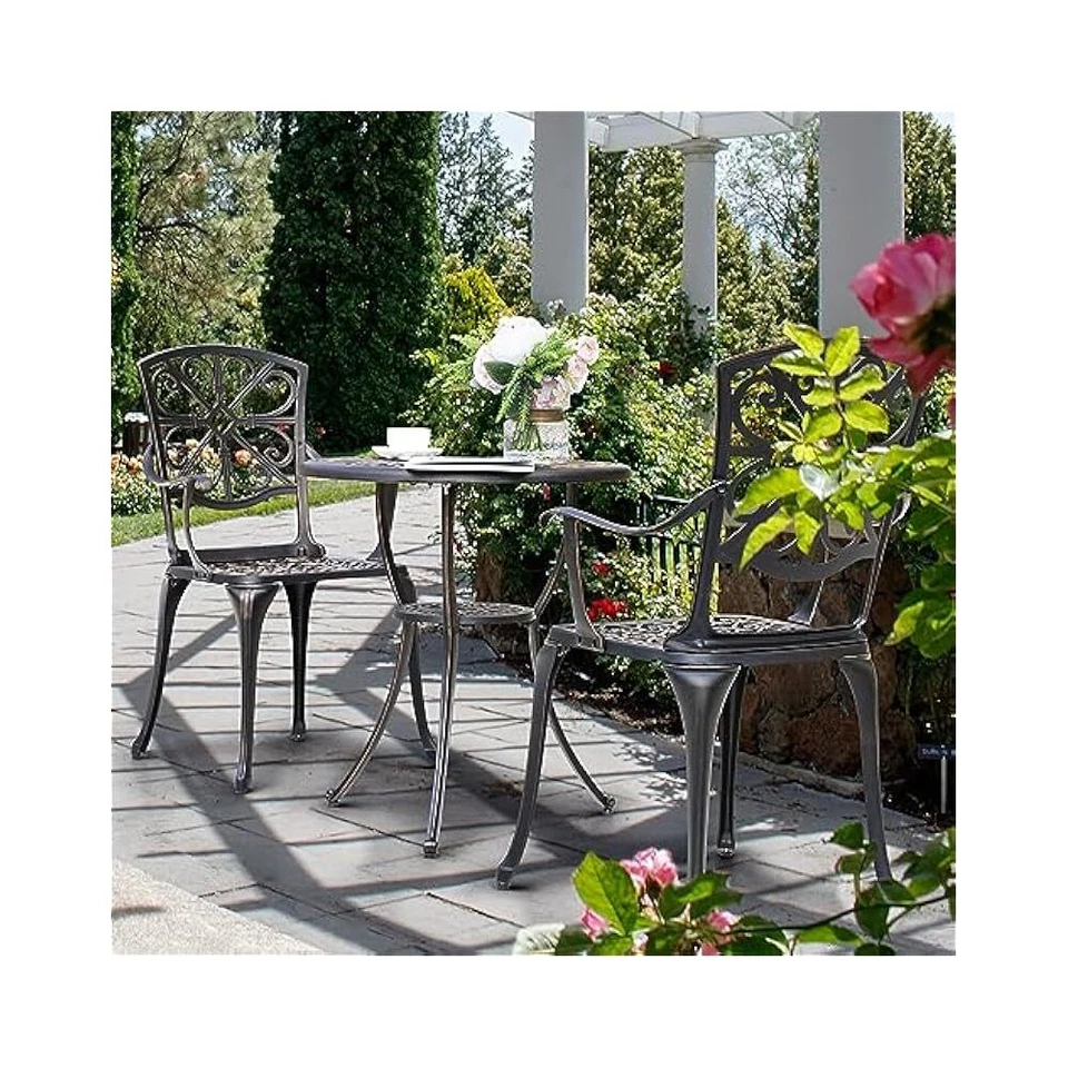 3 Piece Outdoor Bistro Set Cast Aluminum Patio Set Bistro Table Set Rustproof - Image 2 of 4
