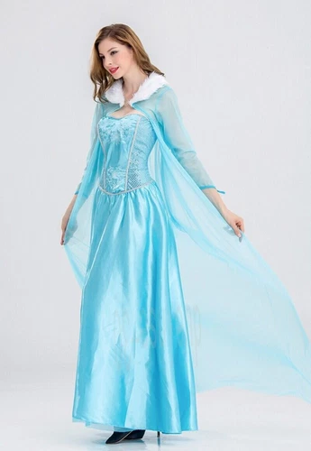 Halloween Elsa Frozen Snow Queen Xmas Cosplay Costume Blue Adults Dress Outfits - Picture 3 of 14
