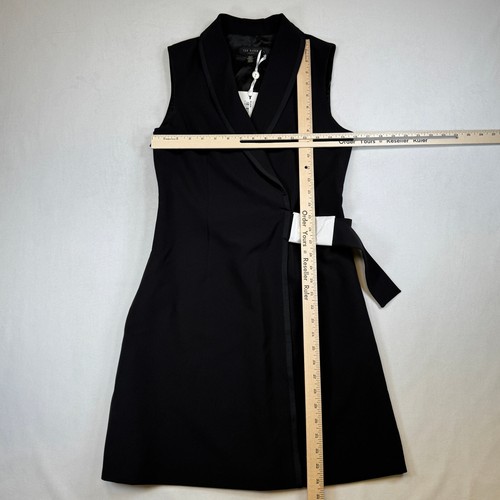 NWT Ted Baker Black V-Neck Sleeveless Belt D-Ring Tailored Dress, Size 1 - Picture 13 of 22