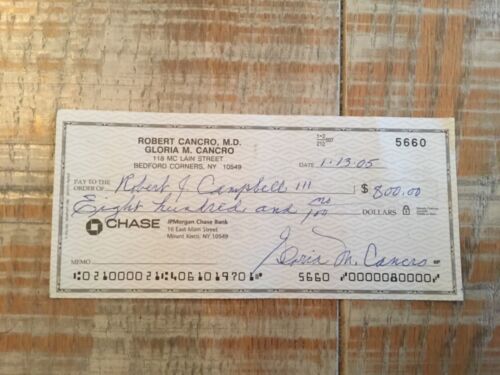 Dr. Robert J. Campbell Signed Check author Campbell Psychiatric Dictionary - Picture 1 of 2