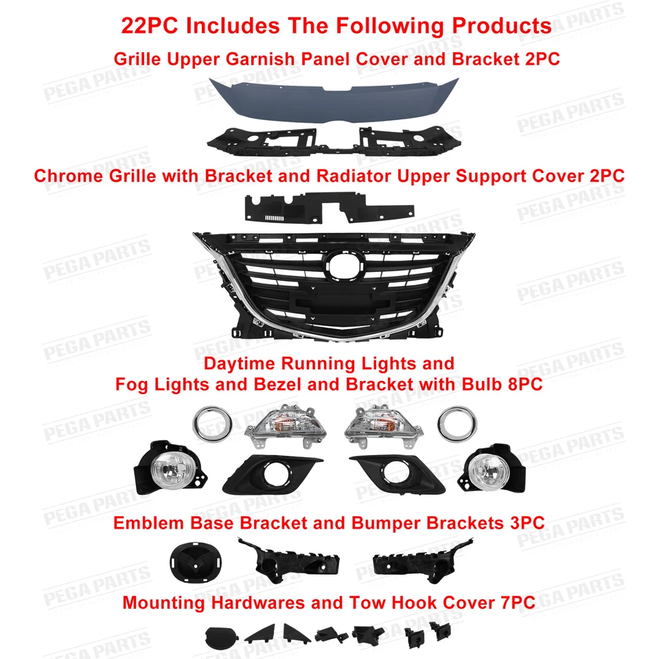 Front Bumper Cover Grill Fog Light Bracket Assembly For 2014-2016 Mazda 3 Mazda3 - Image 4 of 4