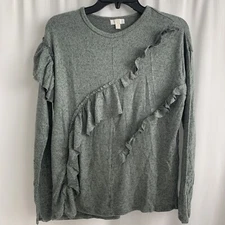 C Womens Green Long Sleeve Ruffle Blouse Multiple Sizes
