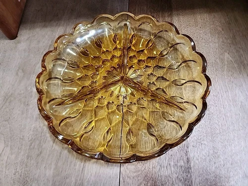 Anchor Hocking Fairfield Amber Glass 3 Section Divided Relish Dish Tray VTG