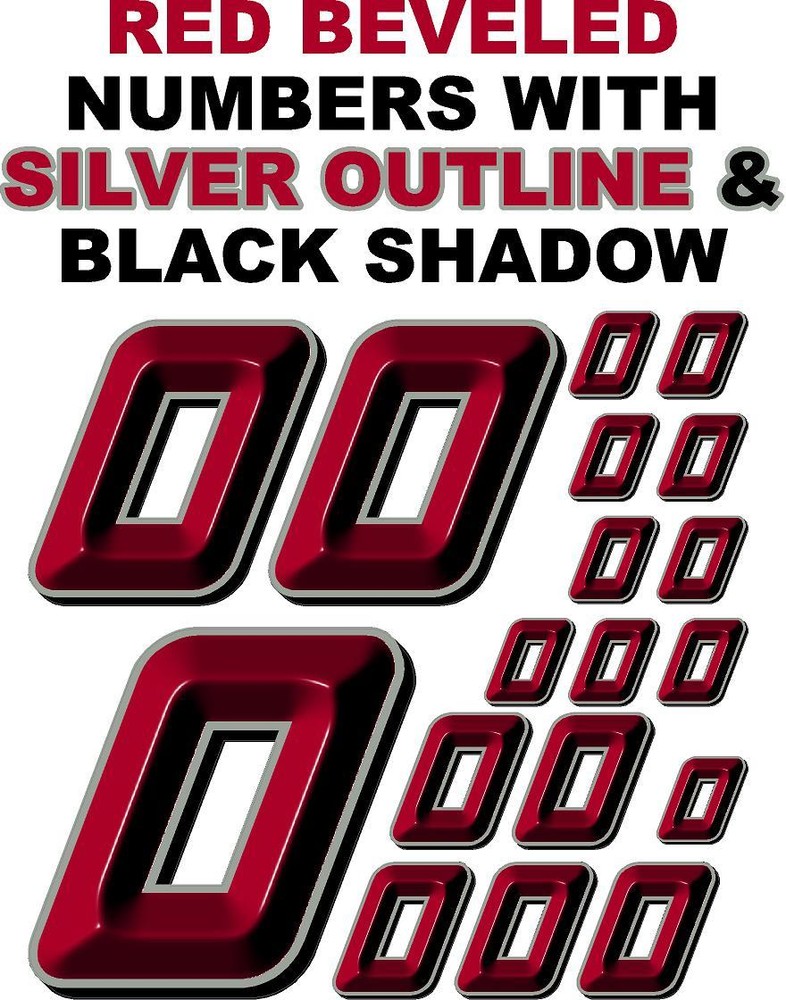 3-D RACING NUMBERS (0's) RED BEVELED Decal Sticker Sheet 1/8-1/10-1/12 AMAIN HPI