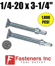 INTERCORP R314 1/4-20 x 3-1/4" Self Drilling Screw Flat Head w/ Wings - 1,000 