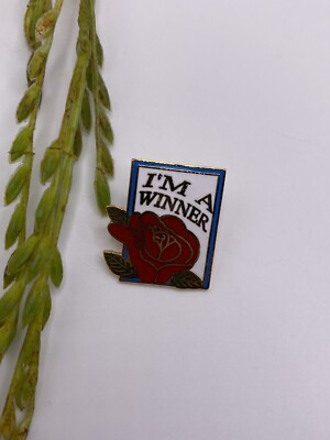 Vintage Enamel Rose Pin I m A Winner Brooch Winning Reward