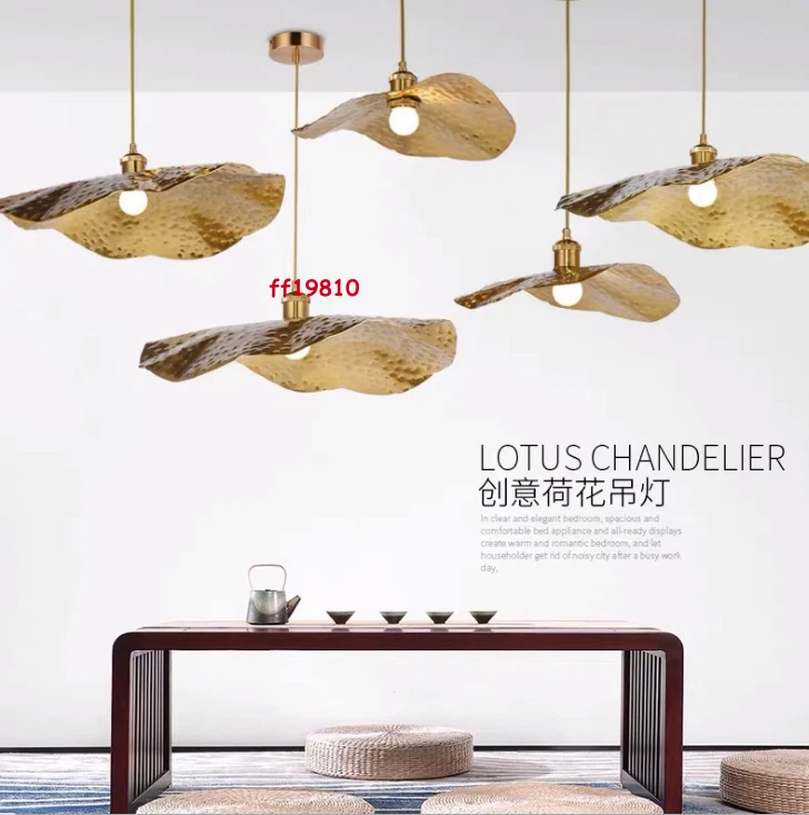 Modern Gold Lotus Leaf Pendant Lamp LED Hanging Lighting Restaurant Pendant