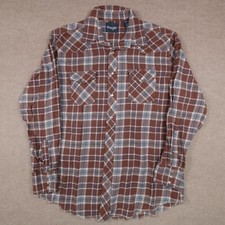 Vintage Wrangler Pearl Snap Men's XLT Brown Flannel Plaid Western Yoke Rodeo