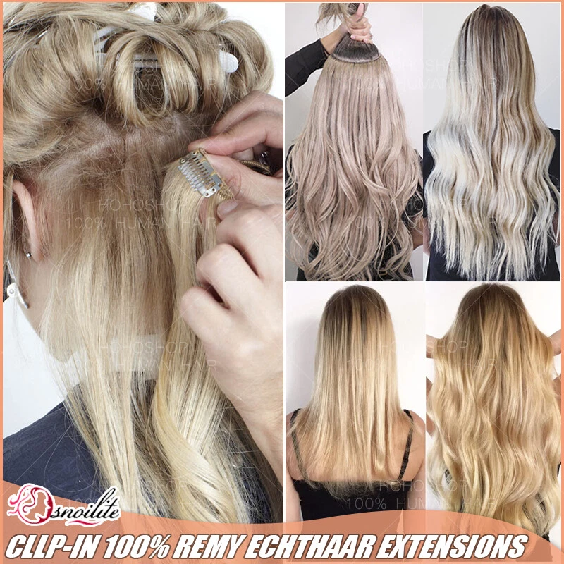 100% Echthaar Clip In Human Hair Extensions 8 Tressen Haarverlängerung Lang Dick - Bild 3 von 4