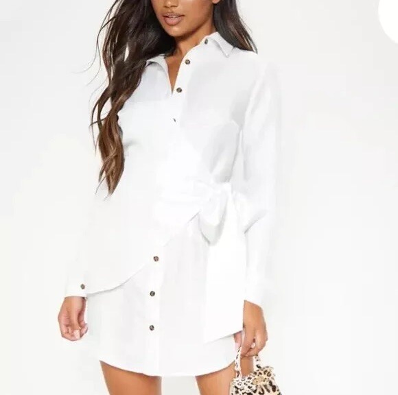 Prettylittlething White Tortoise Button Wrap Tie … - image 1