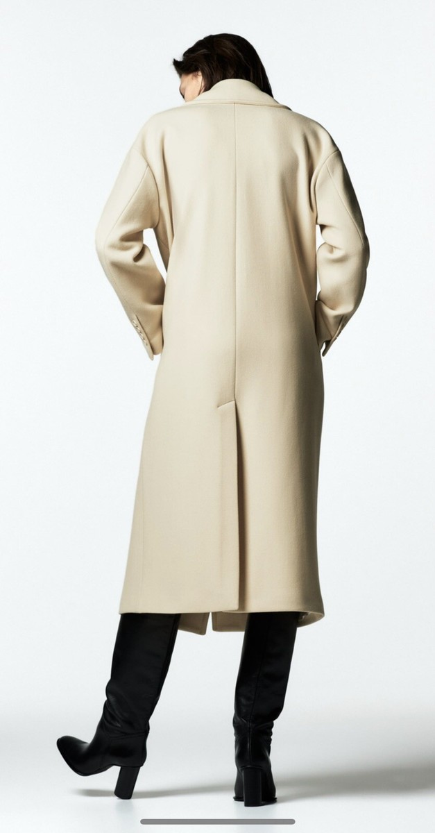 $250 ZARA NEW WOOL BLEND DOUBLE-BREASTED COAT OVERSIZED YELLOW XS