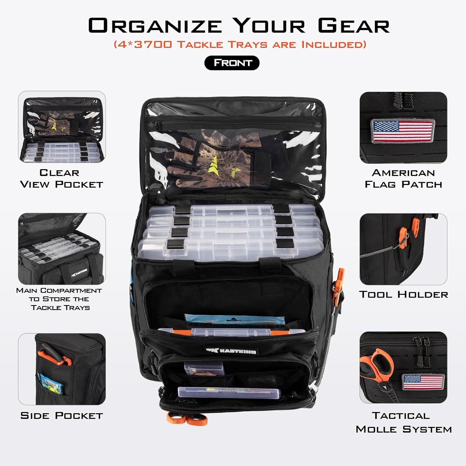 KastKing Karryall Tackle Bags Fishing With 4 * 3600 /3700 Tackle Trays Storage