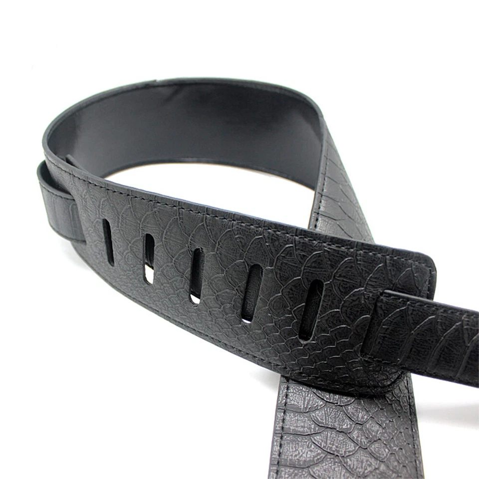 Correa de guitarra ajustable de cuero PU en relieve para bajo eléctrico acústico Foto 4 de 4