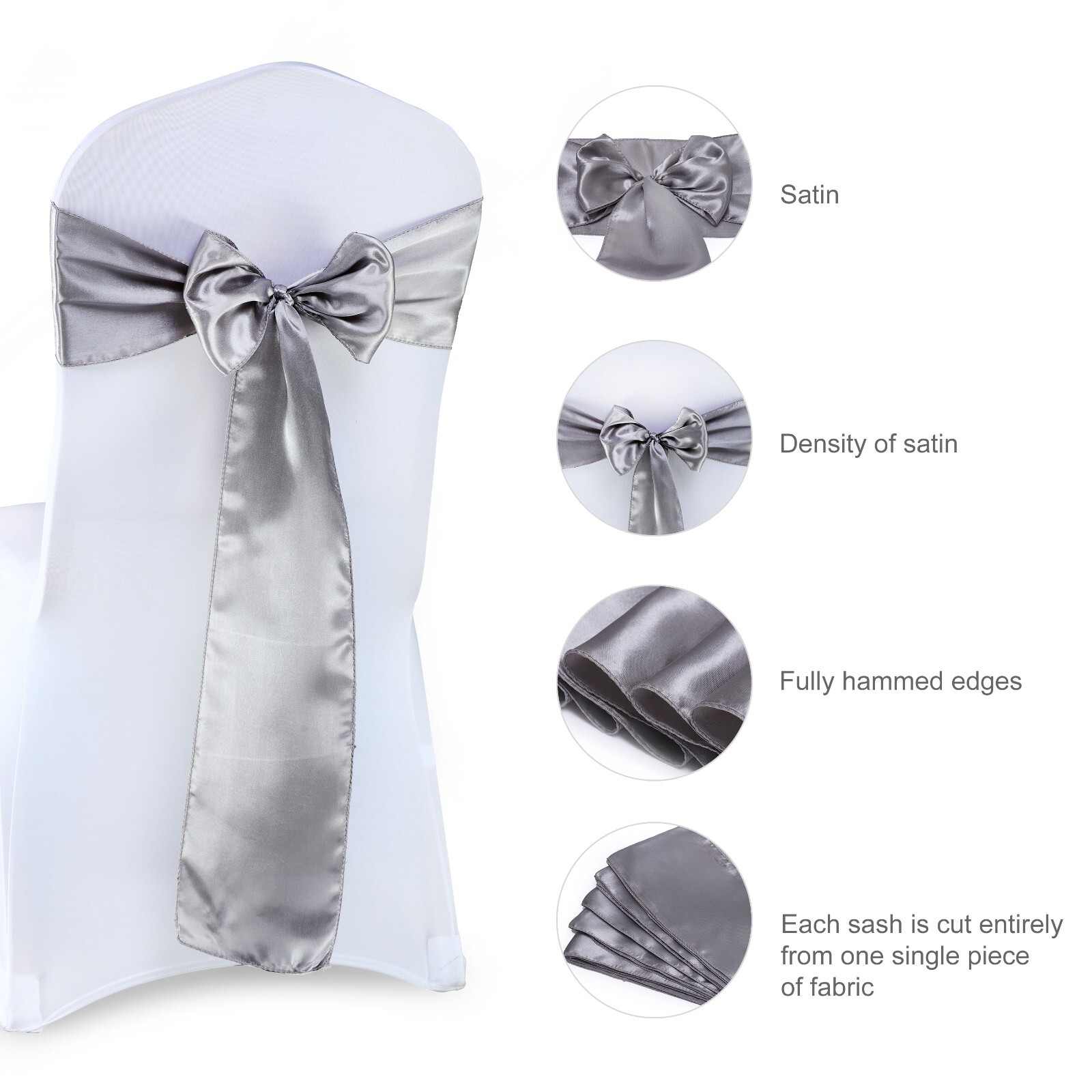 25/50/100/150/200 Satin Chair Sashes Silky Sateen Bows for wedding party d&eacute;cor