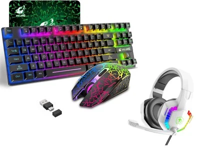 MAMBASNAKE Tastiera e Mouse Gaming Wireless Combinazione + Cuffie per Computer Mac PC Gamer