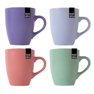 4er Set Tassen Coupe Steingut blau grün rosa lila Tee Kaffeetasse Haus Küche