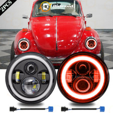 7 Round Led Headlights Kitredamber Halo Ring Fit Vw Dune Buggy Rail Buggy