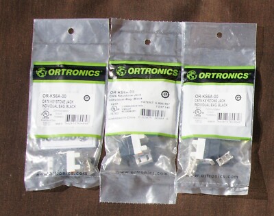 Ortronics OR-KS6A-00 Cat-6 Keystone Jack, Individual Bag, Black, Set/3