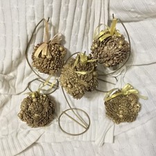  As Is 5 Katherine's Christmas Collection Gold Glitterly Pine-Cone Ornaments