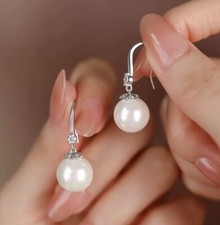 925 Sterling Silver Crystal Pearl Drop Hook Earrings Women Girls Jewellery Gifts