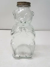 Vintage 50’s Snow Crest Beverages Glass Bear Honey Jar Piggy Coin Bank 8.5" tall