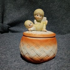 Vintage Ceramic Trinket Box Little Girl And Boy