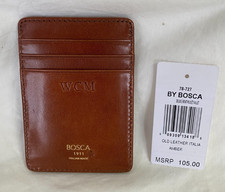 Bosca Leather Deluxe Front Pocket Wallet Amber 78-727 MSRP 105 NWT Monogram WCM