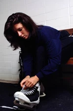 Goalie Manon Rheaume Charlotte Checkers gets ready in the locker r- Old Photo
