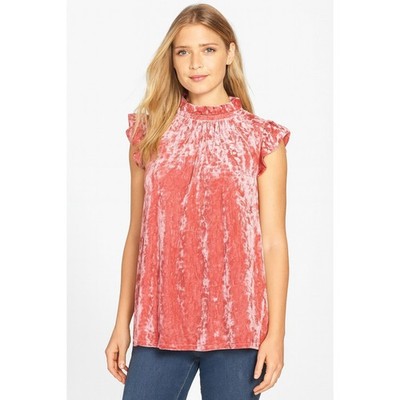 Gibsonlook Velvet Flutter Sleeve Mock Neck Top Pink Women s XS NWOT