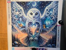 35x35cm Completed Diamond art Angelic White Owl in Flight with Heart