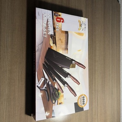 Chef-6pc Non Stick Carbon Steel Knife Set. Black, Sharp, Durable & Kitchen knife