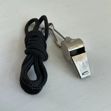 Silver Whistle Black Lanyard Referee Coach Training Sports Safety Whistle New