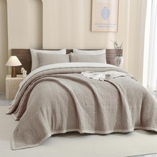 Luxury Oversized King Bedspread Set 120"x120" Dark Khaki 100 Cotton Quilt