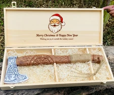 Custom Hand-Forged Viking Axe with Wooden Gift Box Personalized Engraved Hatchet