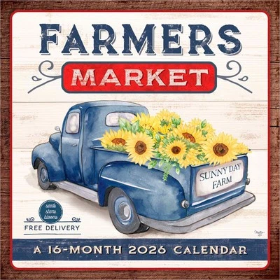 HOPPER STUDIOS Farmer's Market | 2026 12x24" (Hanging) Square Wall Calendar | Plastic-Free