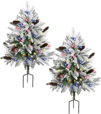 2 Pack 3FT Outdoor Flocked Christmas Tree with 60 Multi-Color Lights,8 Modes....